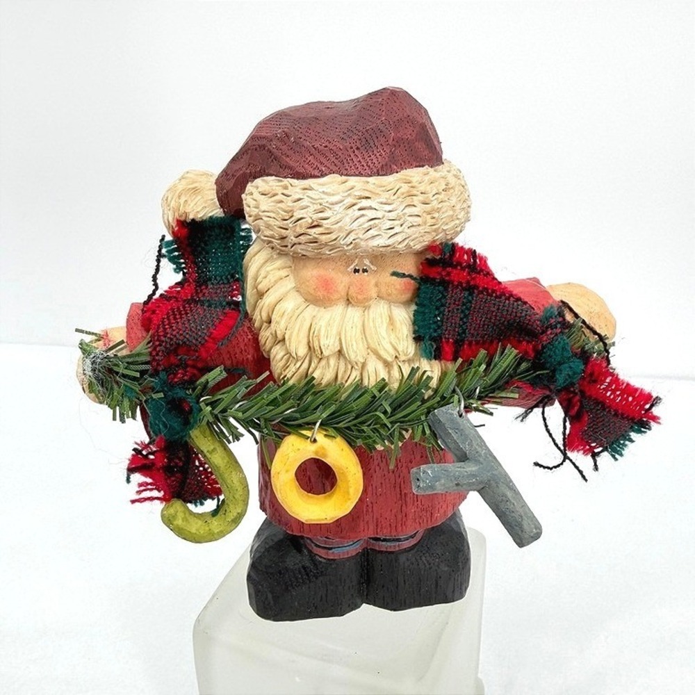 Crazy Mountain Imports Santa Figurine Joy Wreath Plaid Scarf Holiday Decor 1997